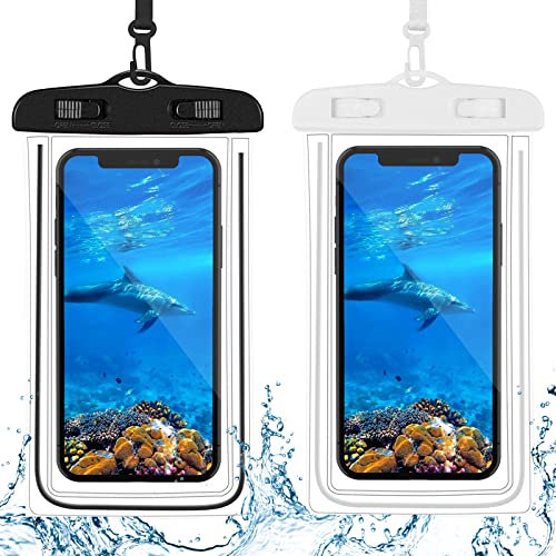 MEETTIKEY 2 PCS Pochette Etanche Smartphone, Pochette Etanche IPX8 Universelle Plage Accessoire Pochettes Telephone pour IPhone 13/12/11 Mini Pro Max XS XR X, Samsung S20 A10 Sony (Noir+Blan)