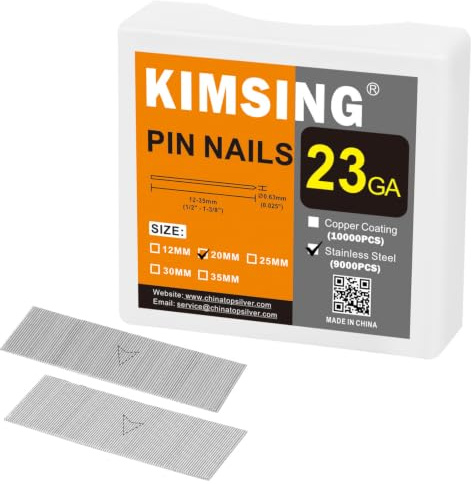 KIMSING P620SS 23GA 20mm puntas micro inox 9000 pzas para muebles | Puntas micro inox 0,63x20mm, compatibles P625C & P630C, para puertas, armarios, muebles, madera