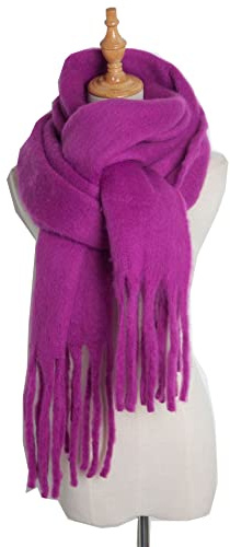 Duories Winter Gestrickte Damen Schal,Warme Fransen Quasten Winterschal Deckenschal Langschal Herbstschal Strickhalstuch Extra Weiche Länge Dickes Umschlagtuch Poncho Schals Scarf Strickschal,Rose