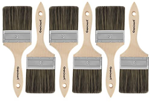 Double Thick Chip Paint Brush, 6 Pack, 3 inch / 75mm Stain Brushes for Painting Walls and Fence Staining, Wooden Handle Masonry Paintbrush for Varnish, Paste, Gesso and Limewash