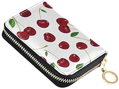 linqin Mini-Kreditkartenetui mit Reißverschluss, für Damen, Leder, RFID-Kartenhalter für die Arbeit, Kirsche, kirsche, Einheitsgröße, Classic