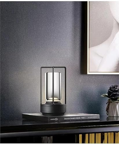 Portable Metal Table Lamp for Indoor/Outdoor ,Rechargeable Cordless LED Lamp, 3-Colour Infinitely Dimming Battery Powered Small Desk Lamp, Restaurant/Bedroom/Bar/Coffee Shop/Camping Light (Black)