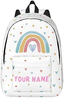 UJDUYSD Personalized Backpack for Girls Boys, Custom Backpacks with Name, Customized Rainbow School Bookbag for Kids, Personalized Casual Bookbags for Back to School Travel Picnic 15in