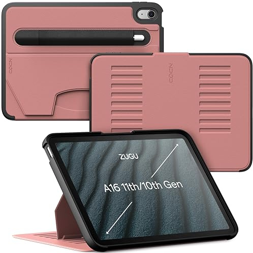 ZUGU CASE iPad 10.9 Hülle 11. / 10. Generation (A16 2025/2022), schlanke Schutzhülle 8 Winkel-Ständer magnetisch, Stifthalter, Auto Sleep/Wake UP [ Wüstenrose Rosa ]