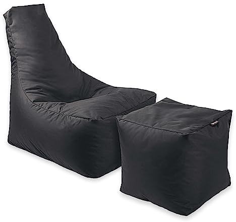BuBiBag Calm Sitzsack mit Hocker - Gaming Sitzsack für Kinder & Erwachsene - Bean Bag auch für Outdoor Nutzung geeignet - Sitzpouf & Griff (Anthrazit)
