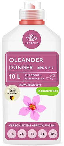 JASKER'S Oleander Dünger flüssig 10 Liter - Konzentrat Dünger Oleander - Mediterraner Pflanzendünger für 2000 Liter Gießwasser - 100% Schnelldünger - Dünger für Oleander - Oleanderdünger