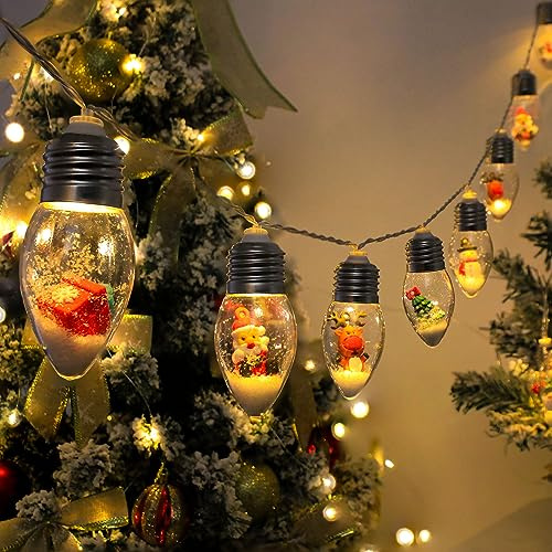 Ghirlanda di Luci a Globo di Neve di Natale, 2 m, 10 Lampadine (2 pezzi) | Ghirlanda di Luci a Batteria per Albero di Natale, Lampada Decorativa Natalizia