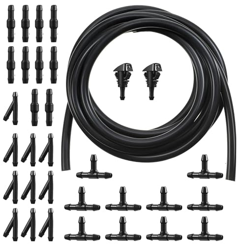 HUAZIZ 5 Meter Universal Scheibenwaschanlage Schlauch, Automotive Schlauch, Schwarz, Kunststoff, Scheibenwaschschlauch, Kit, 33 Teile, 2x Sprühdüse