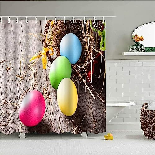 Easter Eggs Extra Long Shower Curtain Mould Resistant Halloween Bathroom Curtains Shower 3D Wet Room Shower Curtains 200x240 cm Washable Polyester Fabric Bath Curtain With 12 Hooks A83