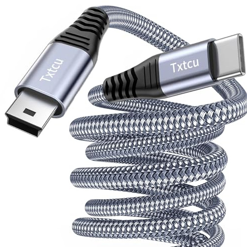 Txtcu USB C to Mini USB Cable 3M, Nylon USB Type C to Mini 5Pin Charging Cable Sync Data Cord for Hero 3+, PS3 Controller, MP3 Player, Dash Cam, Digital Camera, GPS Receiver, PDAs.etc