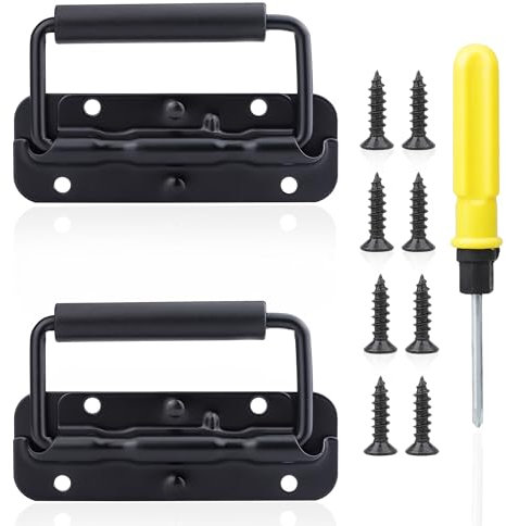 Roosea 2 Sets Transport Poignée avec vis et Tournevis, Poignées Traction d'Acier Inoxydable, Poignées Pliantes de Remplacement pour Caisses, Portes, Boîtes à Outils de Caisse