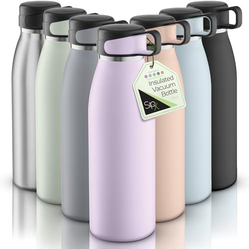 SipX™ 3-fach isolierte Edelstahl-Wasserflasche - 750 ml mit Deckeldeckel, BPA-frei, wiederverwendbar, isolierte Wasserflasche hält 24 Stunden kalt, Metall-Wasserflasche aus nachhaltigem Material zum