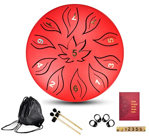 LVYUDS 6 Inch Anfänger-Zungentrommel, Tragbare Percussion Tongue Drum for Erwachsene/Kinder, Universelles Set Aus Stahl(Rot)