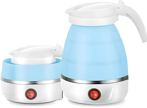 AHDXKUE Foldable Electric Mini Kettle, 600ML Silicone Travel Tea & Coffee Maker, Portable with Separable Power Cord for Outdoor Hiking & Camping