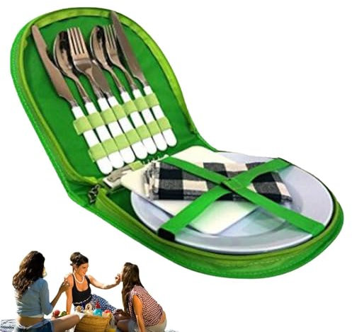 Reusable Utensil Set with Case, Travel Cutlery Set, Portable Reusable Cutlery Set, Portable Camping Tableware and Utensils Include Forks, Spoons, Knives, Plates, Table Dec