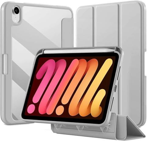Tasnme Detachable Case for iPad Mini 7 (A17 Pro) 2024/iPad Mini 6 2021 8.3 Inch, Removable Magnetic Cover, Clear Transparent Hard Back Shell for iPad Mini 7th Gen/Mini 6th Gen, Auto Wake/Sleep (Grey)