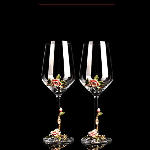 Calici da vino smaltati dipinti a mano con scatol calice rosso con fiore smaltato, bicchieri di cristallo senza piombo con stelo in strass, bicchiere da vino da 450 ml, decanter da 1500 ml, scatola re