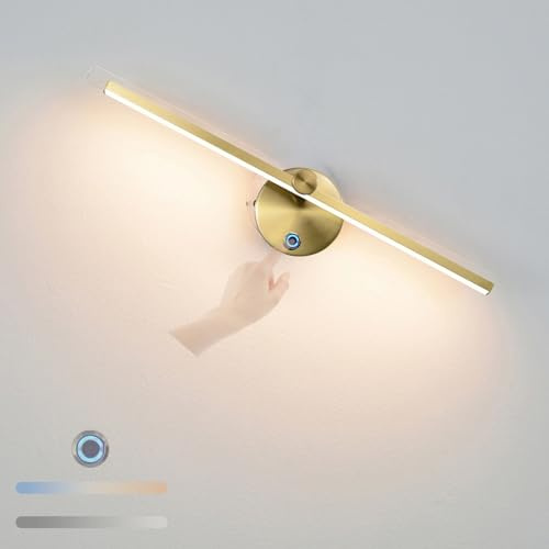 TZSMUM Moderne LED Wandlampe Innen Dimmbar mit Touch Control Schalter Wandleuchte 3 Farbmodi Wandbeleuchtung 300° Schwenkbar Bad Spiegelleuchte für Schlafzimmer Wohnzimmer Schminktisch (Gold)