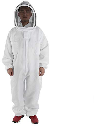 Nutriess Professionelle schützende Imkerjacke, Kittelanzug, bequemes Baumwollmaterial mit Schleierkapuze und großer Tasche für die Pflege von Smumer-Bienenstöcken (L)