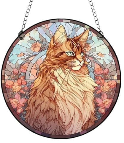 Katzen-Sonnenfänger, Katze Acryl Buntglas Fensterbehänge, Aufhängbare Dekoration für Kätzchen, Garten Wandbehang Ornamente für Schlafzimmer Wohnzimmer Dekoration Wandkunst