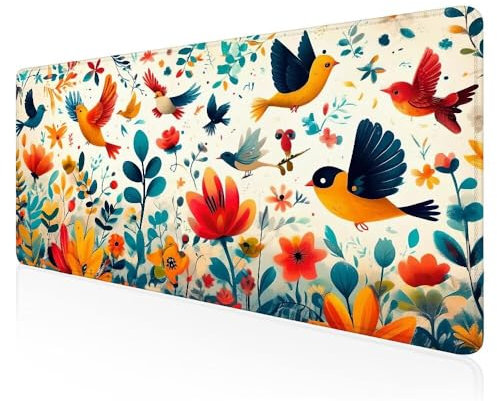 Tapis de Souris, Plantes pour Oiseaux Tapis de Souris Gamer, étendu Bords Cousus, Base en Caoutchouc Imperméable et Antidérapante Mousepad, pour Tapis de Bureau pour Jeux/Bureau 120x60 CM -275