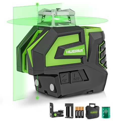 Huepar Self Leveling Laser Level Green Cross Line Laser with 2 Plumb Dots Laser Tool -360° Horizontal Line Plus 140° Vertical Level Laser with Up & Down Points -Magnetic Bracket&AA Batteries 7211CGA