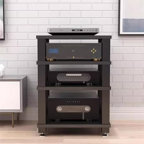 Fakednss HiFi Rack Holz CD Ständer Schallplattenregal – Plattenspieler Regal mit 2/3/4 Ebenen – Phonomöbel & TV-Möbel – Vinyl Shelf Plattenschrank für Schallplatten & HiFi-Geräte(Black,4 Tier)