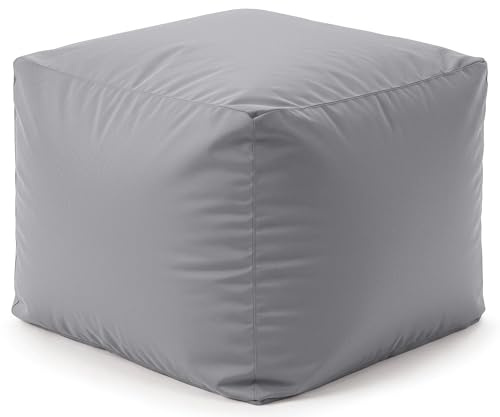 Water-Resistant Bean Bag Cube Footstool Pouffe for Indoor/Outdoor Use – Home or Garden Extra Seating – Manufactured in the UK – Square 40x40cm Ottoman Foot Rest Stool (Silver)