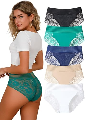 Hialegion Slip da donna in pizzo con vita alta, senza cuciture e traspiranti, per donne, con elastico in vita, taglie grandi, S-4XL, confezione multipla, 4XL Große Größen