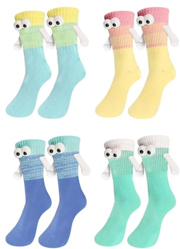 Yeenano Calcetines de Manos Agarradas,4 Pares Calcetines Magnéticos 3D con Muñecas para Parejas,Calcetine Mujer Calcetine Graciosos,Regalos Divertidos para Hombres,Parejas y Amigos (Multicolores)