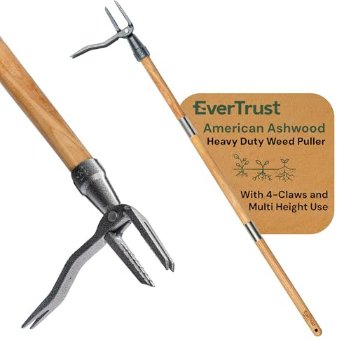 Evertrust 4-Claw Stand Up Weed Puller Tool with Long Handle - Adjustable 30- 44 Heavy Duty Metal Head Weeder Tool with American Ashwood Handle, Easy Gardening Weed Removal, No Bending or Kneeling