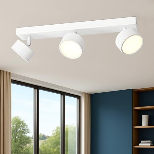 Doughelec 3-flammig LED Deckenlampe Weiß 18W Schwenkbar Deckenleuchte | Doughelec Deckenstrahler LED Warmweiß | LED Deckenspot Modern Wandlampe Lampe für Wohnzimmer Flur Schlafzimmer Küche