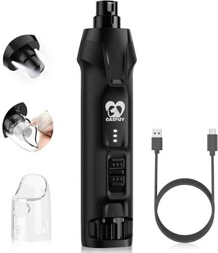 Casfuy Molinillo de uñas para Perros de 6 velocidades, 50% de Potencia potenciada, silencioso, con Luces LED duales y colector de Polvo, Motor de Cobre de 4,8 V, Herramienta eléctrica de Lima de uñas