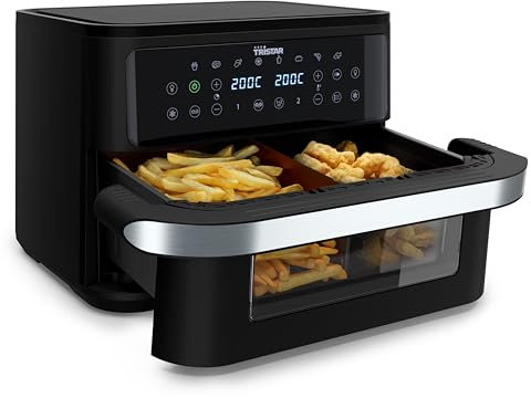 Tristar Freidora de Aire Dualzone Flex, Capacidad 10 L, 2800 W, 8 Programas, Pantalla Digital, Cocina Sin Aceite, Apagado Automático, Antiadherente, Apta Lavavajillas, FR-9432