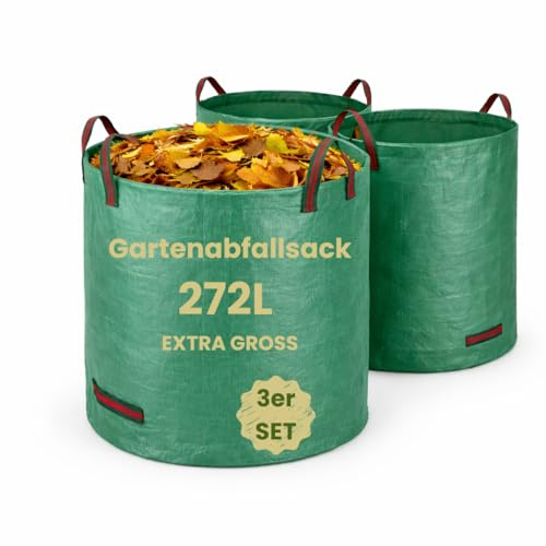 Kkalyan Sacs de jardin dechets verts résistant (Lot de 3) – 272L Qualité Professionnelle Ultra Solide – Sac Vegetaux Réutilisable avec Poignées Renforcées pour Feuilles, Herbe et Branches Lourdes