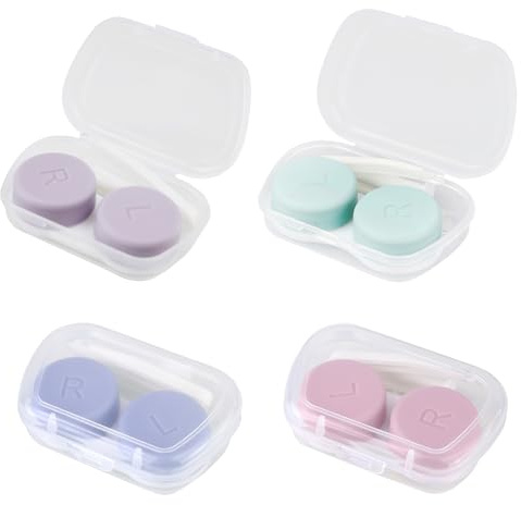 4 Pezzi custodie per lenti a contatto, porta lenti contatto, contenitore per lenti contatto, multicolore, 4 colori, per Sport all'aria aperta, viaggi, spostamenti quotidiani, viaggi
