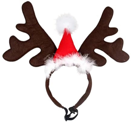 Weciau Rentiergeweih Hund, Weihnachtsmütze Hund, Weihnachtsmütze für Hunde mit Verstellbarer Haarreif, Hundemütze Weihnachten Geschenk für Hunde, Braun, 34 * 27cm