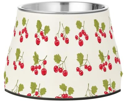 Ciotola per cani con ribes rosso e frutta bianca, antiscivolo, in acciaio inox, ciotola per cibo per cani, gatti, conigli, uccelli, rallentare il cibo