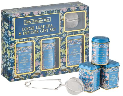 New English Teas Song Thrush Tea Infuser Set with 70g Loose Leaf Tea | Black Tea, English Breakfast, Earl Grey + Infuser Included, Gifts for Tea Lovers