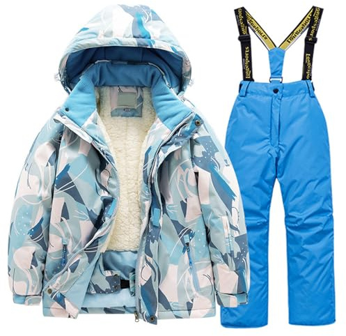 Generisch | Ensemble de ski hiver pour enfants - Veste et pantalon doublés - Pour garçon et fille - Pour la neige - Vêtement de protection contre le temps froid, bleu, 14-16 ans