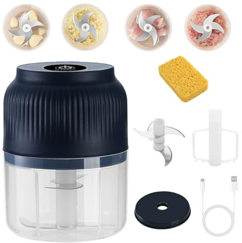 Picador de ajo eléctrico mejorado 2026, mini picador de verduras portátil, 300 ml, cortador de alimentos inalámbrico, cortador de ajo pequeño con carga USB para puré de cebolla, chile, jengibre (azul