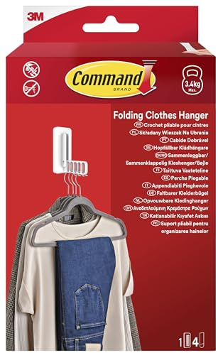 Command Folding Clothes Hanger, 1 Hook and 5 Rungs, 4 Adhesive Strips, | Closet Organizer, Home Organization, Damage-Free Hanging Wall Hooks, Extra Storage for Laundry Room, Bedroom and Closet