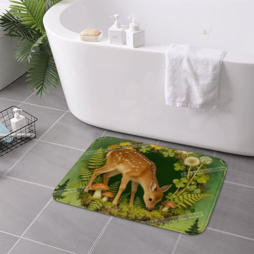 Welcome Deer Fern Mushroom Flannel Door Mat Absorbent Non Slip Washable Quick Dry Dirt Trapper Indoor Entryway Mat 24X16Inch