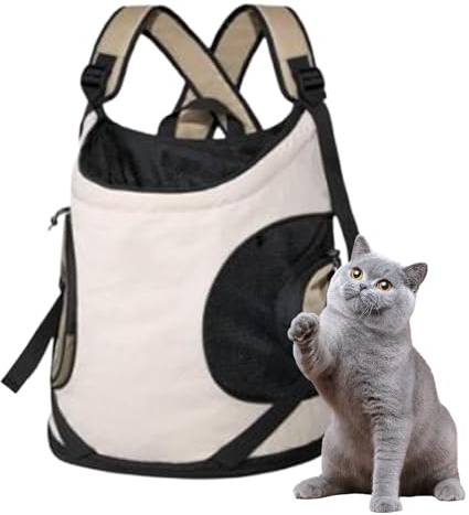 Kattbärväska - Husdjursryggsäck | Andningsbar Meshväska | Justerbara Dubbla Remmar Ergonomisk Kattryggsäck, Lätt Resebur Liten Hund Valpar Kattungar, Promenader Vandring Äventyr