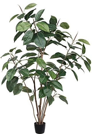 Vickerman Everyday Potted Rubber Tree - 5 Foot Artificial Plant Indoor With132 Leaves - Realistic Green Fake Plant for Home and Office Decor - Maintenance Free - Easy to Clean