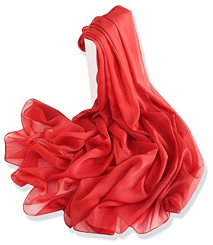 YFZYT Plain Farbe Seiden-Schal für Damen mit Feder Stickerei Muster/Elegantes Accessoire für Frauen/Seiden-Schal/Halstuch/Schulter-Tuch/Schal Chiffon Stola Scarves - Orange