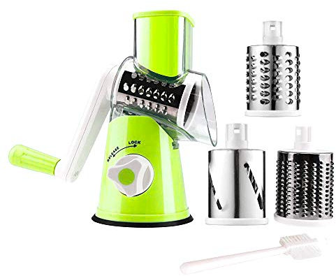 Manual Rotary Cheese Grater Parmesan Cheese Shredder for Food Vegetable Potato Carrot Nuts Grind with Cleaning Brush(green)