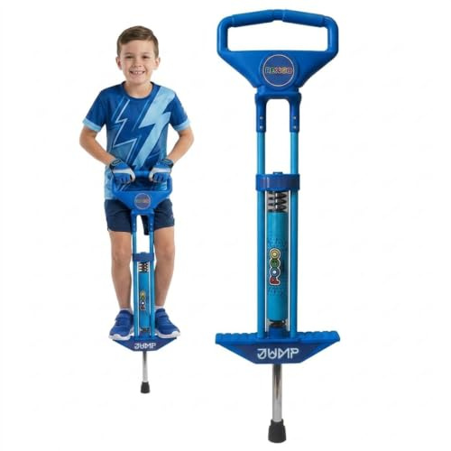 Rexco Kids Pogo Stick Spring Powered Jumper | Heavy Duty Bounce Toy with Non Slip Foot Grips | Outdoor Jump Toy for Boys & Girls Age 5+ | Pogo Jumper Garden Play l Blue