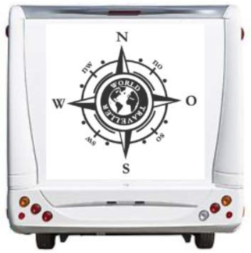 generisch Autocollant boussole avec inscription pour camping-car, caravane, voiture - Rose du vent - World Traveller - Autocollant silhouette (205/1) (gris foncé mat, 30 x 30 cm)