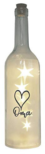 WB wohn trends LED-Flasche mit Motiv, Herz Oma, grau, 29cm, Flaschen-Licht Glitzer-Flasche Leuchtflasche Lampe mit Text Spruch